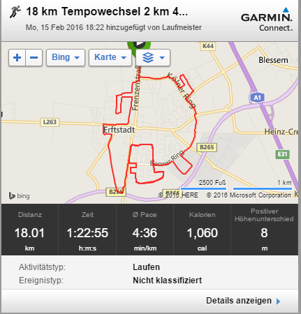 Lauf 15.02.16 18 km Tempowechsel